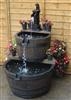 Double Tier Cascade Feature: Large - Oak Barrel Water Feature
