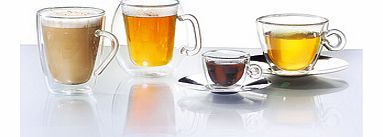 Walled Glass Espresso Cups  Saucers (2)