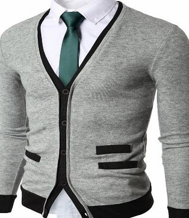 Doublju Mens Button up Pocket Cardigan GREY (NAK10) XL(UK Large)