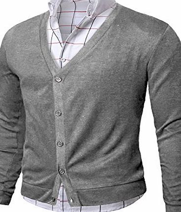 Doublju Mens Casual V-neck Button Cardigan Sweater GREY (005D)