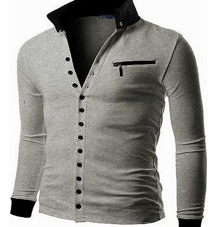 Doublju Mens Jersey Cardigan with Contrast Detail GRAY (EU-L)
