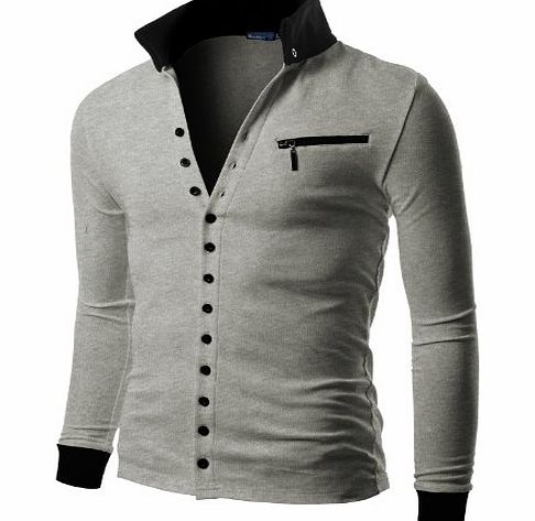 Doublju Mens Jersey Cardigan with Contrast Detail GRAY (EU-M)