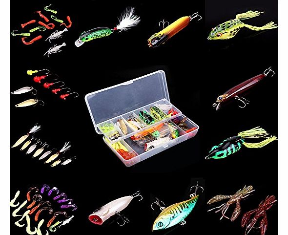 douself 105Pcs Artificial Fishing Lure Set Hard Soft Bait Minnow Spoon Two-layer Fishing Tackle Box