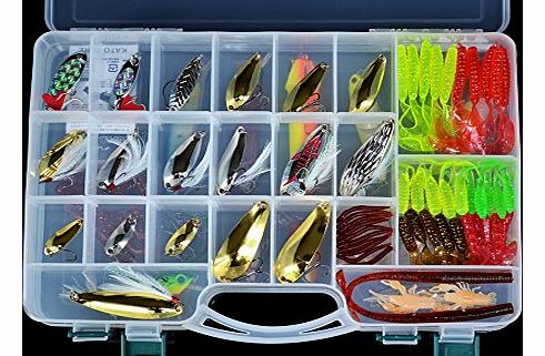 douself 168Pcs Artificial Fishing Lure Set Hard Soft Bait Minnow Spoon with Two-layer Fishing Tackle Box
