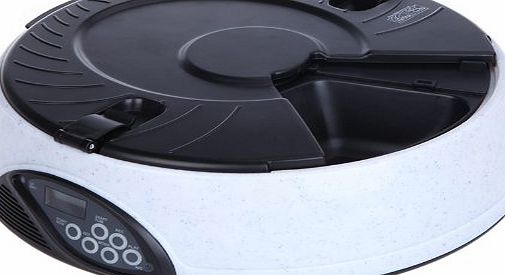 douself 6 Meal LCD Digital Automatic Pet Feeder Meal Dispenser Bowls with Recorder Microphone LCD Digital Clock White