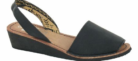 DOWN TO EARTH Black Two Part Wedge Sandal