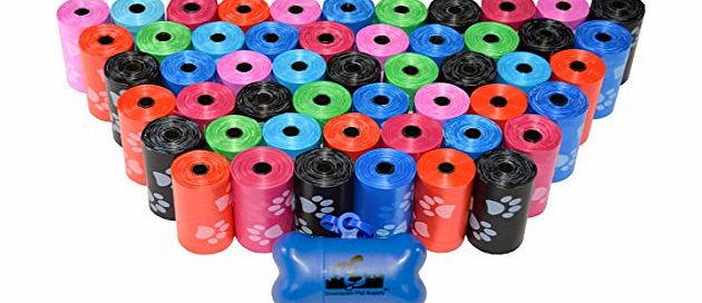 Downtown Pet Supply 960 Pet Waste Bags, Dog Waste Bags, Bulk Poop Bags on a roll, Clean up poop bag refills - (Color: Rainbow of Colors with paw prints)   FREE Bone Dispenser, by Pet Supply City