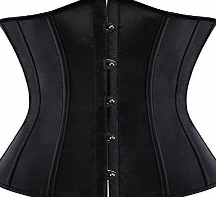 doyen Black satin underbust corset waist cincher lace up boned bodyshaper lingerie size 8-24 (S-UK-8)