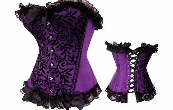 Purple satin lace up boned basques corset busiter costume with lace trim plus size UK 8-24 (5XL-UK-22)