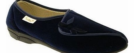  WOMENS DIABETIC ORTHOPAEDIC FUR LINED COMFORT SLIPPERS SHOES WIDE FIT VELCRO LADIES NAVY SIZE 5