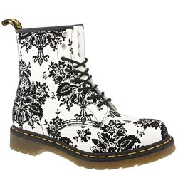 Dr Martens Female 8 Tie Flock Boot Leather Upper Alternative in White and Black