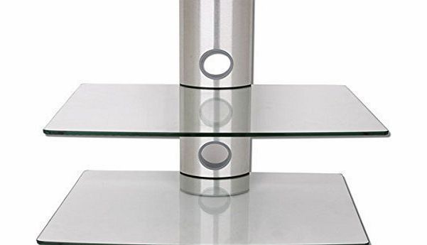 DRALL INSTRUMENTS Wall Mount For Bluray amp; DVD Player With 2 Glass Shelves And Cable Duct System In Silver - Wall Shelf For Home Theater Satellite Receiver And Console With Glass Shelf Bracket - GL11CS