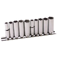 Draper 10 Piece Metric and Af Set Of Deep Hi Torq Sockets On A Rail