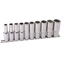 Draper 10mm - 24mm 1/2andquot Square Drive Hi Torq 10 Piece Socket Set On Rail