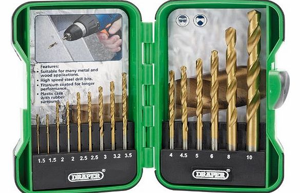 Draper 18549 Titanium Nitride Coated HSS Drill Bit Set (15 Pieces)