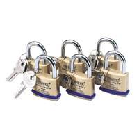 Draper 6 X 60mm Keyed Alike Solid Brass Padlocks With Hardened Steel Shackle