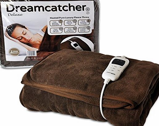 Dreamcatcher Luxury Fleece Heated Washable Electric Blanket Throw, Chocolate Brown, Large Overblanket 160 x 120cm, Timer, 9 Control Settings