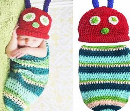 dreammadestudio Newborn Baby Boy Girl Beanie Crochet Very Hungry Caterpillar Hat Cocoon Set Party Costume Photo Props