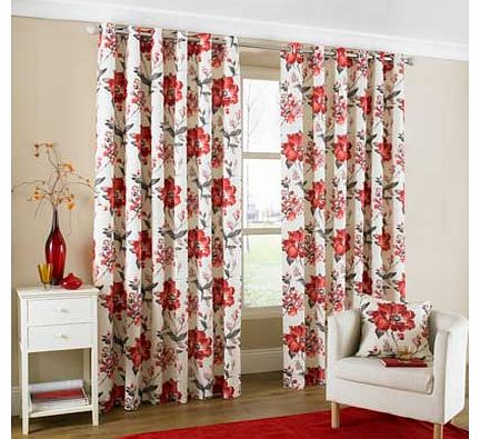 Tokyo Lined Eyelet Curtains 168x183cm - Red