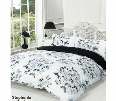 Dreamscene Stephanie Black White Grey Butterfly Double Duvet Quilt Cover Bedding Set