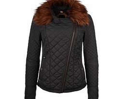 DreiMaster Grey faux fur trim cotton biker jacket