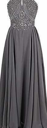 Dressystar Long Chiffon Prom Dress Spaghetti Straps Crystal Beaded Evening Gowns Size 6 Grey