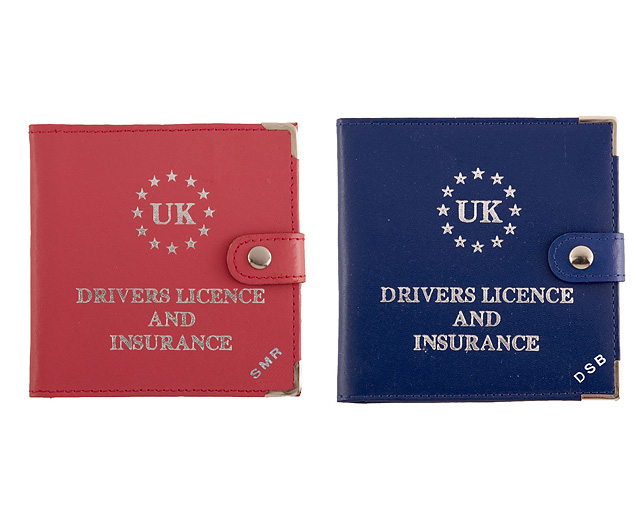 driving Licence Wallet Personalised Blue and Pink