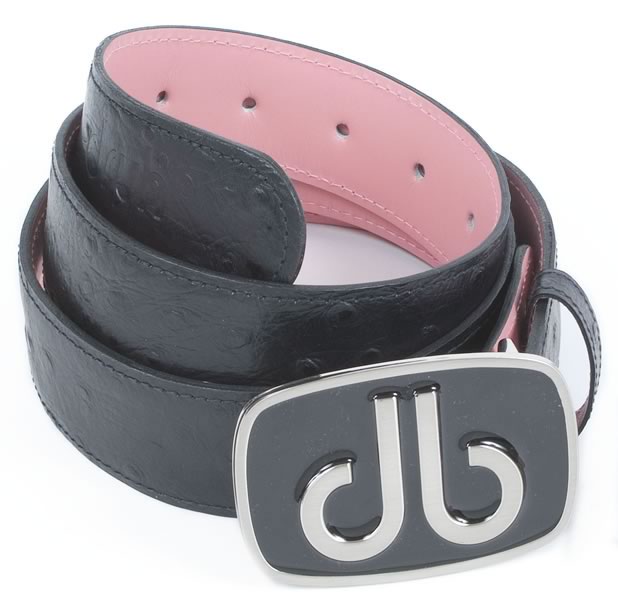 Druh Ostrich Leather Black Belt with Oval Black