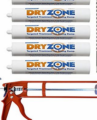 Dryzone 310ml x 5 with Nozzle and Cox Mastic Gun- Damp proofing cream for the treatment of rising damp