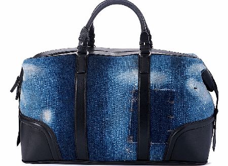 Blue and Black Leather And Denim