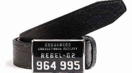 Dsquared Square Buckle Embossed Black Belt