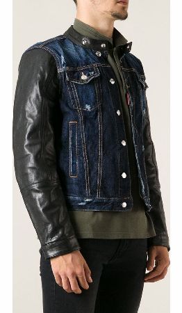 DSQUARED2 Dark Denim Leather Biker Jacket
