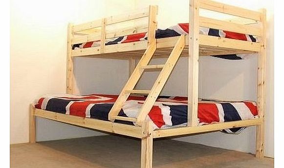 Pine Triple sleeper bunk bed - 4ft 6 double Three sleeper bunkbed with 2x sprung mattresses