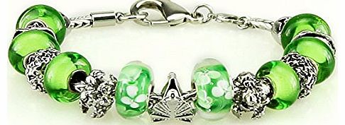 Platinum Plated Murano Glass Charm Bracelets with Charms for Women Lime Green Flower Compitable with Pandora Chamilia Troll Biagi in a lovely Organza Gift Bag and Gift Box Ideal Birthday Christm