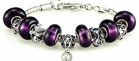 Duchy Platinum Plated Murano Glass Charm Bracelets with Charms for Women Purple Compitable with Pandora Ch