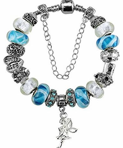 Duchy Platinum Plated Murano Glass Charm Bracelets with Charms Sky Blue Angel Dangel Best Friend Heart Cub
