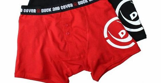 Duck and Cover mens 2-pack button boxers, black/red large