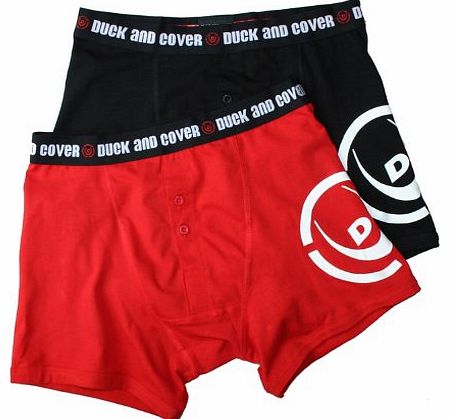 Duck and Cover mens 2-pack button boxers, black/red medium