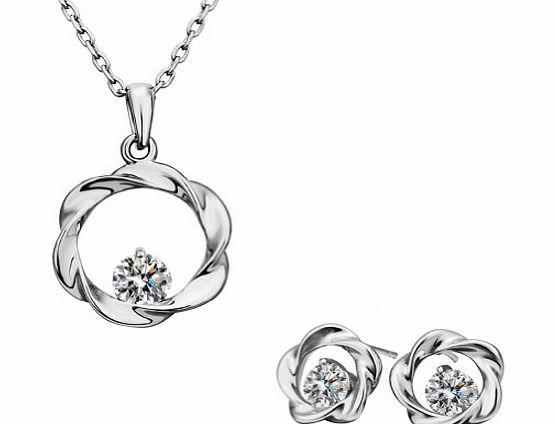 18K White Gold Plated Flowers Swarovski Elements Crystal CZ Rhinestone Jewellery Sets Necklace Earrings