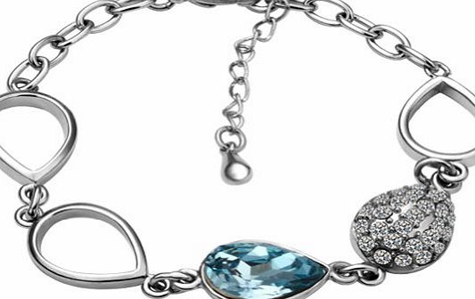 DUMAN Blue Stone Fashion Bracelet 18ct White Gold Plated Plating Platinum Jewellery Nickel Free Swarovski 