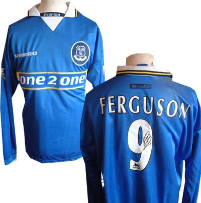 Duncan Ferguson signed match worn No. 9 Everton shirt