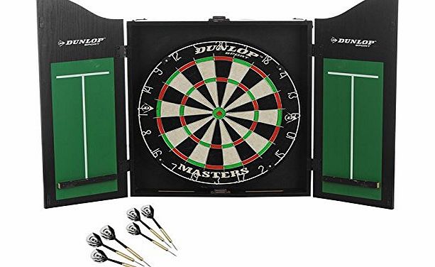 Dunlop Masters Dartboard and Wooden Cabinet set of darts chalk and duster set