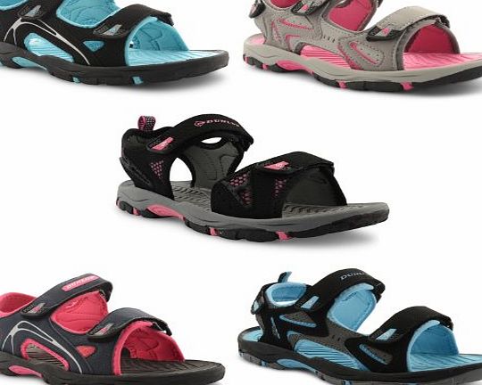 New Ladies Dunlop Flat Open Toe Velcro Sports Trekking Walking Sandals Size UK 3-8, DLP519 Black Pink UK 7