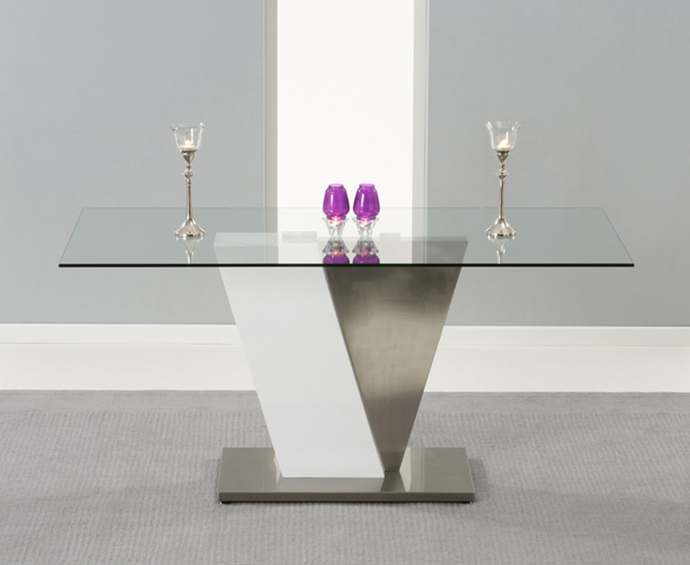 White Gloss, Steel and Glass Dining Table -