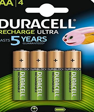 Duracell 2500mAh Pre Charged Rechargeable AA Batteries, 4 Batteries
