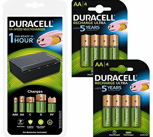 Duracell Multi-Battery Charger & 8 AA 2400mAh Rechargeable Batteries