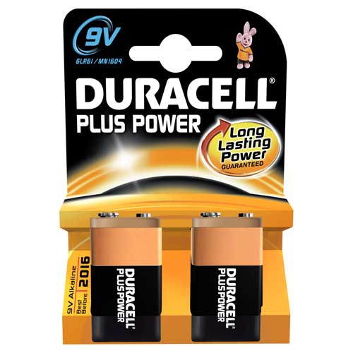 Duracell Plus 9V Batteries Pack of 2