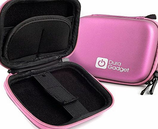 DURAGADGET Pink Portable Camera Hard Pouch with Elasticised Internal Velcro Strap for Vivitar DVR785HD-BLU 5MP Pro Waterproof Action Camcorder, Rollei Bullet 3 S Action Cam amp; Rollei Actioncam 5S W
