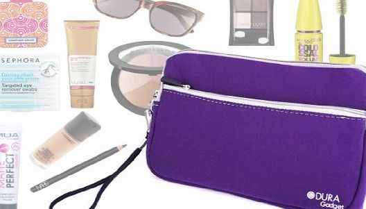 DURAGADGET Purple Water Resistant Soft Stretchy Carry Case For Storing And Transporting Your Make Up, Toiletries Or Other Cosmetic Products, With Front Storage Pocket
