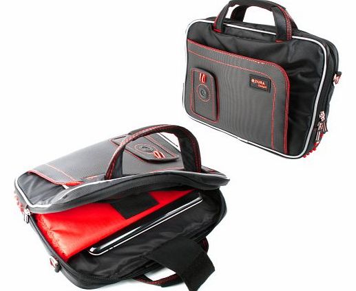 Strong & Portable Red/Black Protective Cushioned Shoulder Strap Case For Philips PD9030/05 & Philips PD9000/37 9-Inch LCD Portable DVD Player with 5 Hour Battery, With Storage Pockets